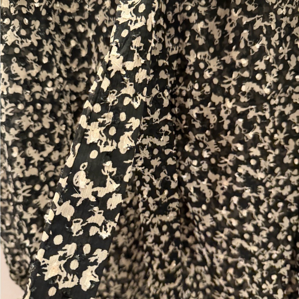 Bishop + Young Floral Bow Ruffle Blouse‎ Black White Sheer XS NEW - Picture 6 of 7